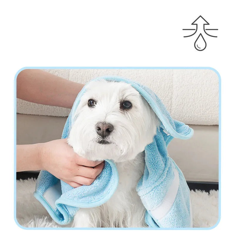 Blue pet drying bathrobe wrap for cats and dogs, absorbent towel with size S dimensions