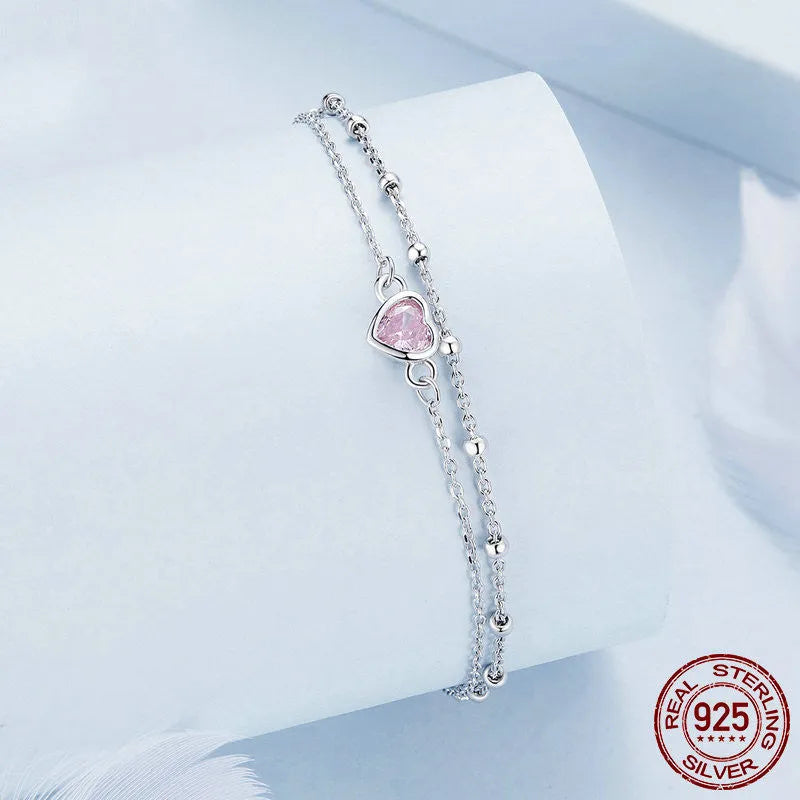 925 sterling silver heart bracelet with 150+60mm chain and 6mm pendant, BSB152 colour