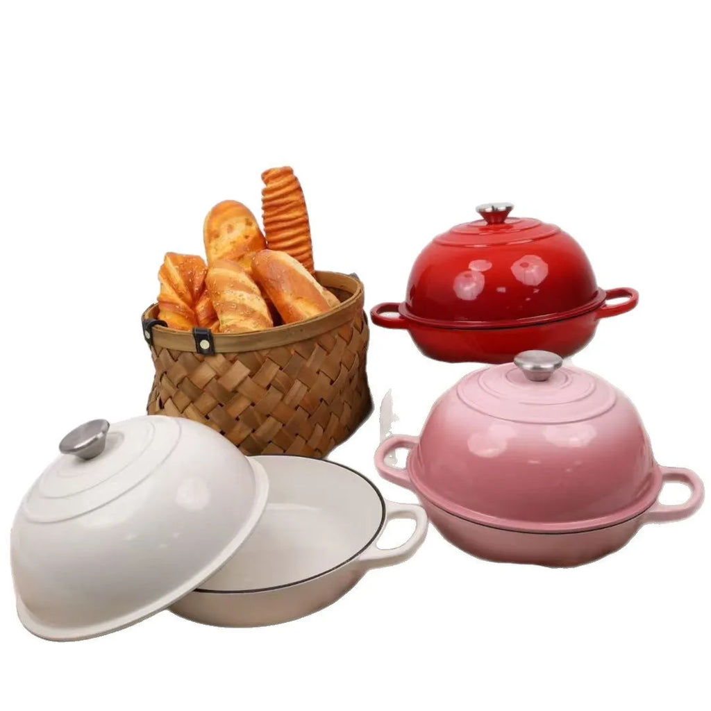 Enameled cast-iron black bread pot with lid for roasting European bread, 24cm or 26cm size