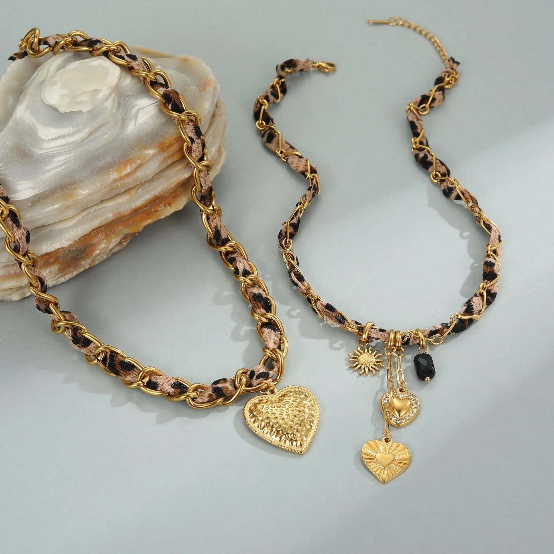 Leopard love pendant stainless steel necklace with 18K gold plating on adjustable chain