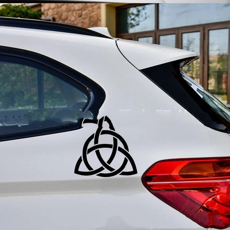 Funny waterproof car body sticker decal shown in black, white, and laser colour options on a vehicle window.