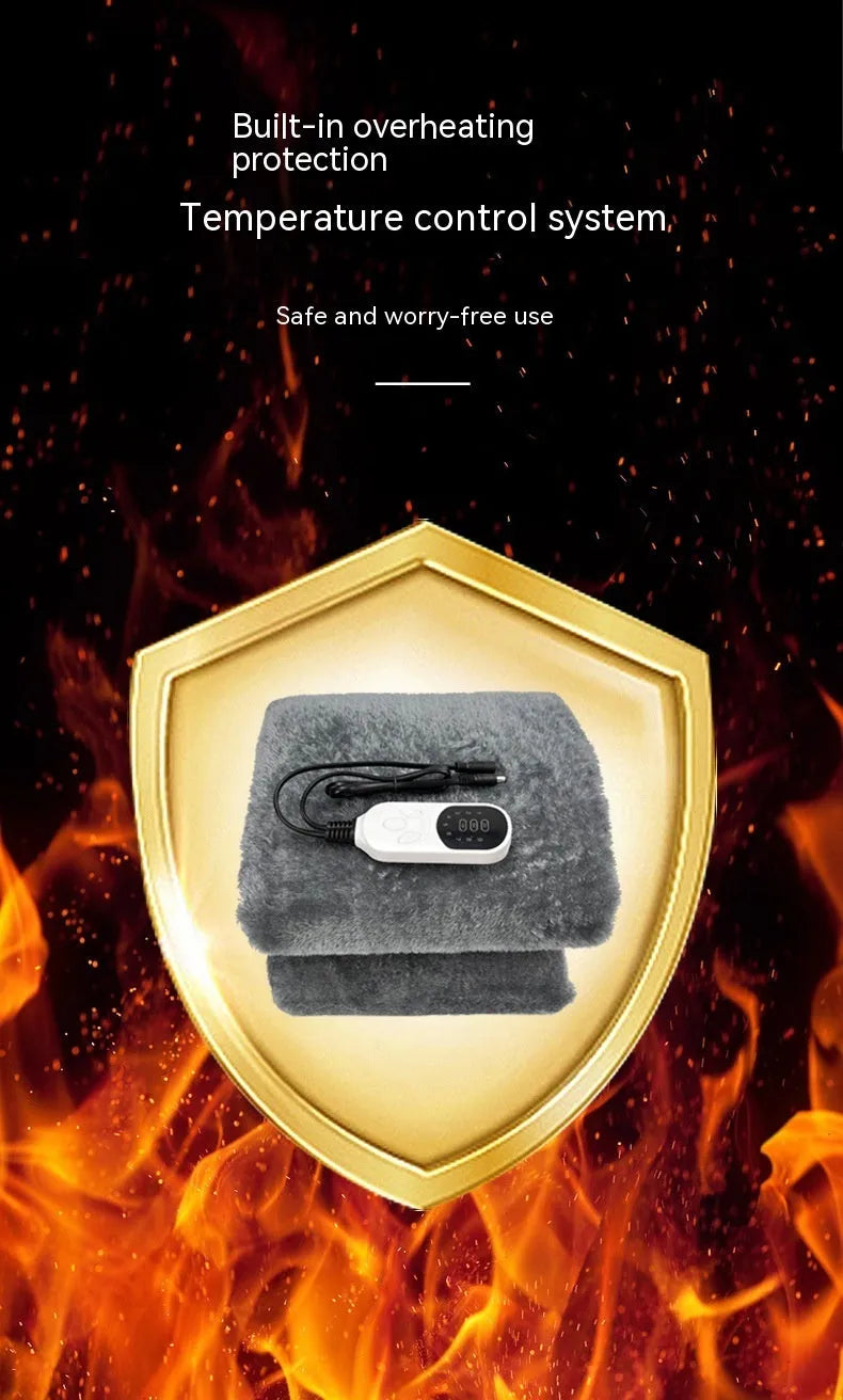 Grey 12V car electric blanket with cigarette lighter plug showing 9-speed temperature control