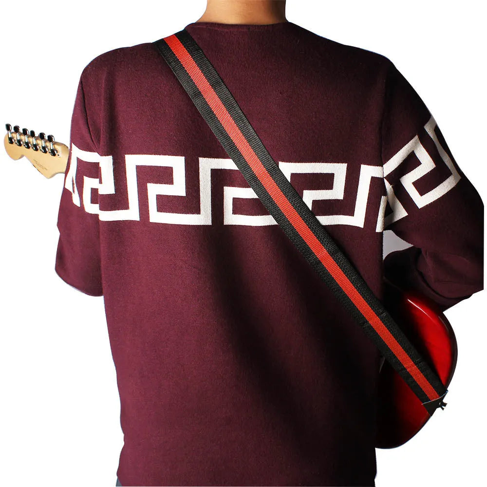 Woven folk pattern guitar strap adjustable for electric acoustic bass ukulele crossbody use