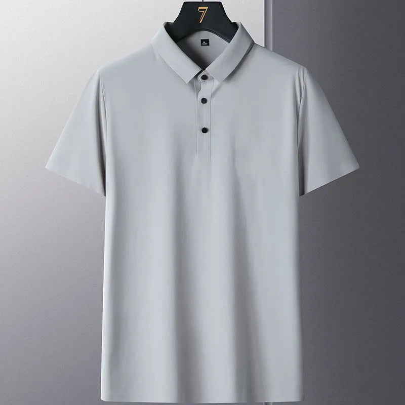 Men's non-ironing short sleeve business casual shirt in solid colour on hanger