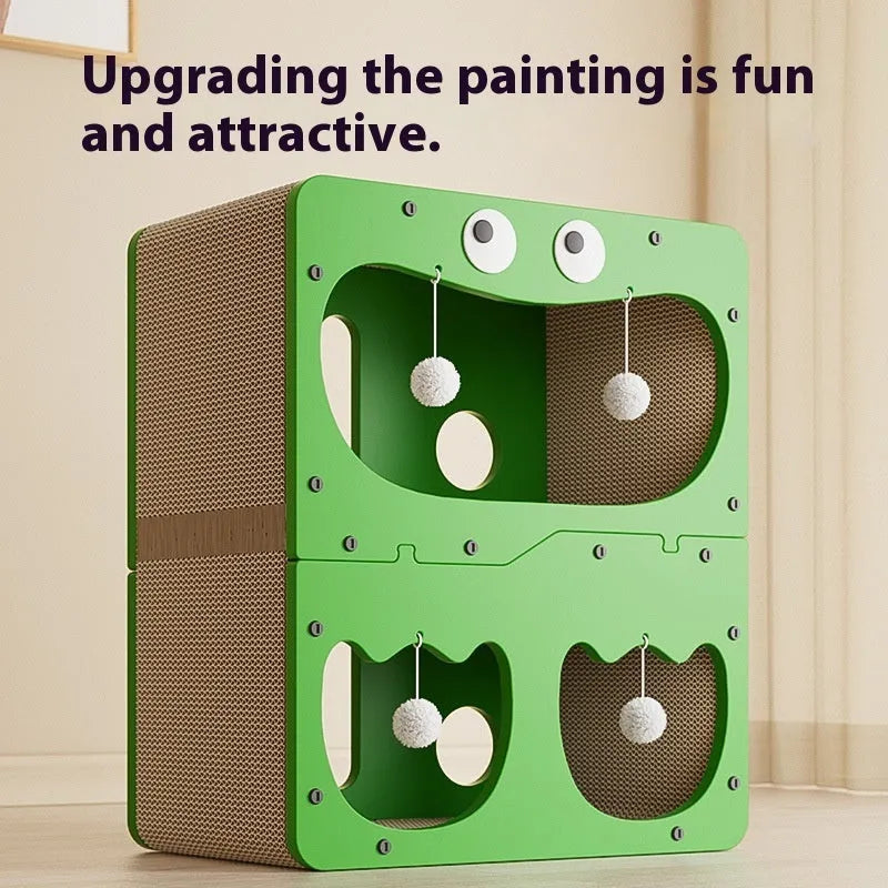 Double-layer cat scratching board with integrated nest in cute owl design