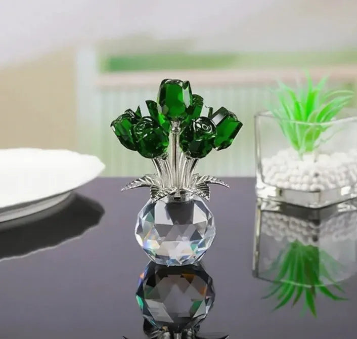 K9 crystal rose decorative ornament with wire drawing texture in Chinese-style geometric design