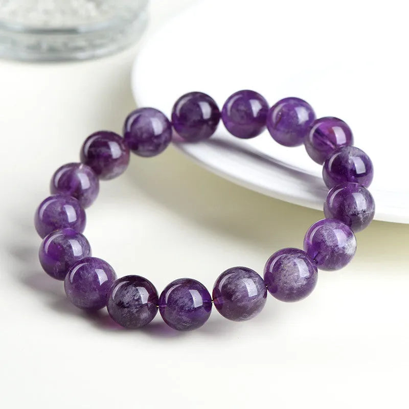 Natural feather amethyst crystal bracelet with scattered beads in Snow Mountain purple colour