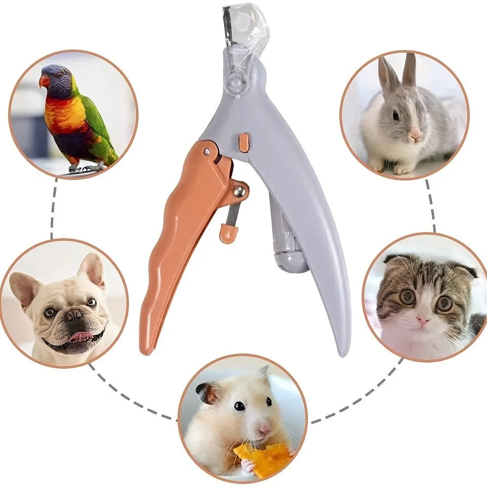 Yellow LED pet nail trimmer with magnifying glass and LED lights for trimming cat and dog nails