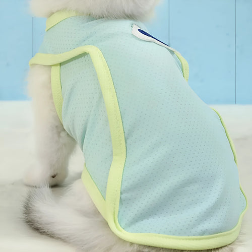 Grass green polyester cat summer vest with sports styling for indoor or warm-weather use