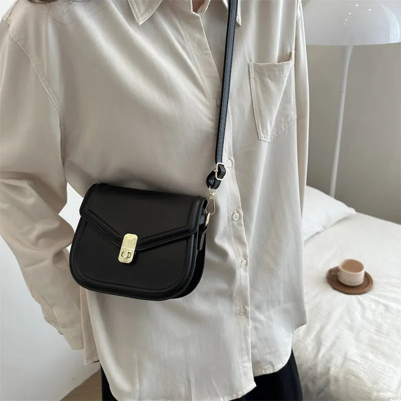 Soft PU leather shoulder messenger bag with clamshell opening in horizontal square shape