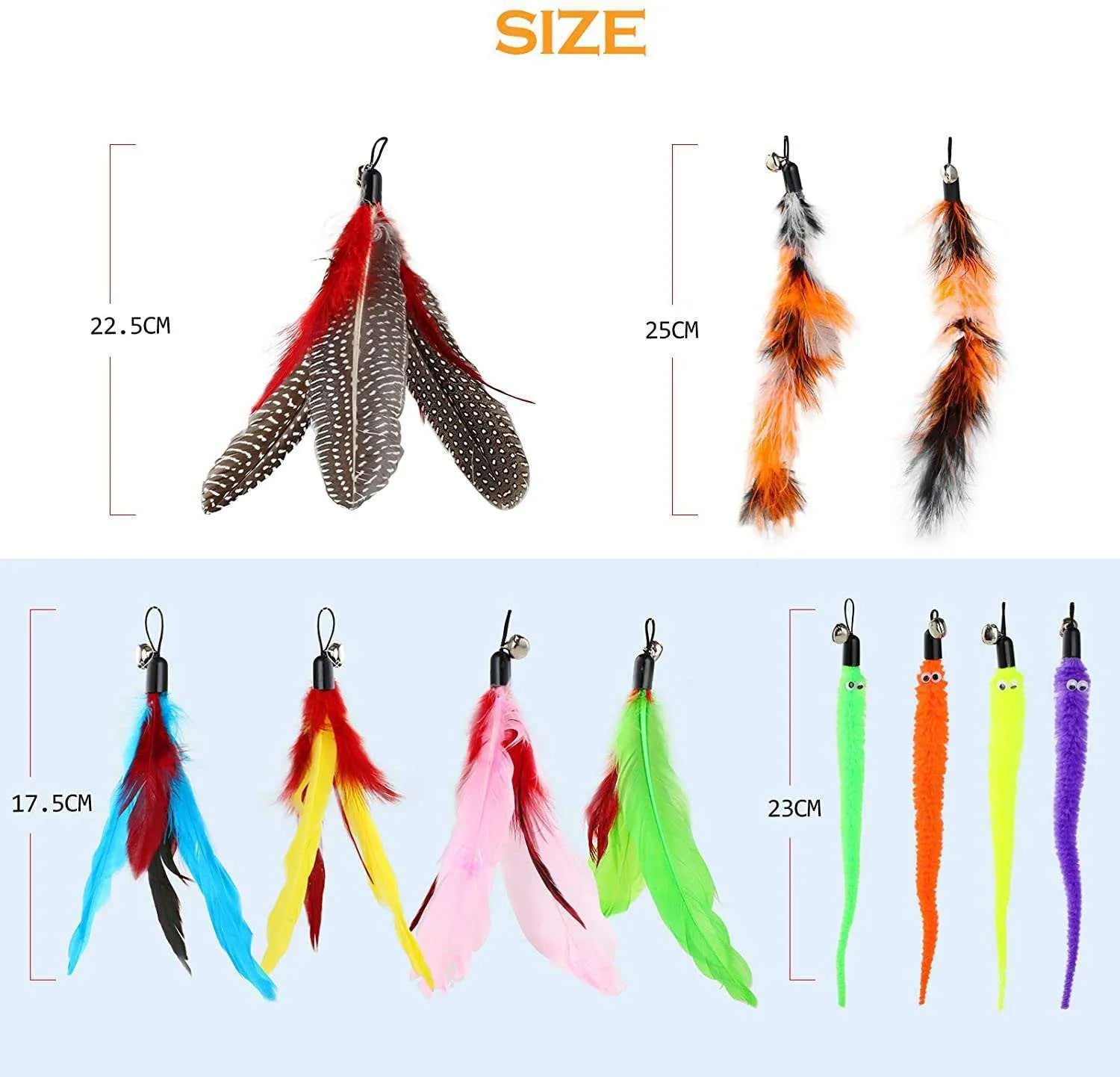 Cat teaser fishing rod set with two poles and ten feather replacement heads