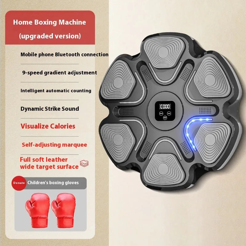 Smart music boxing machine wall target with electronic display and gloves for reaction training