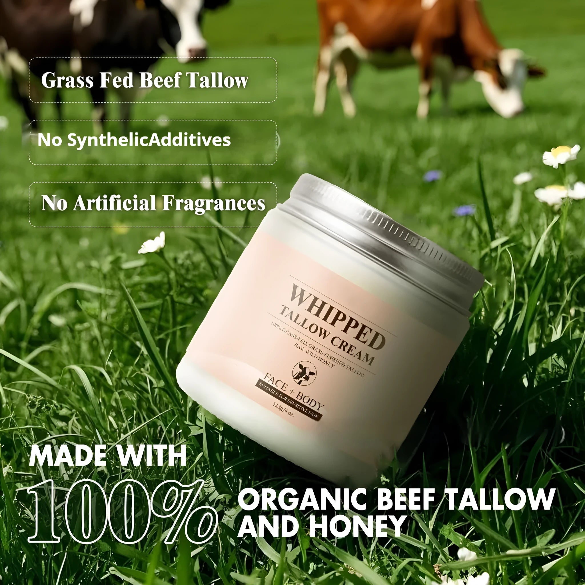 Butter cream moisturiser container with 113g content for multiple skin types