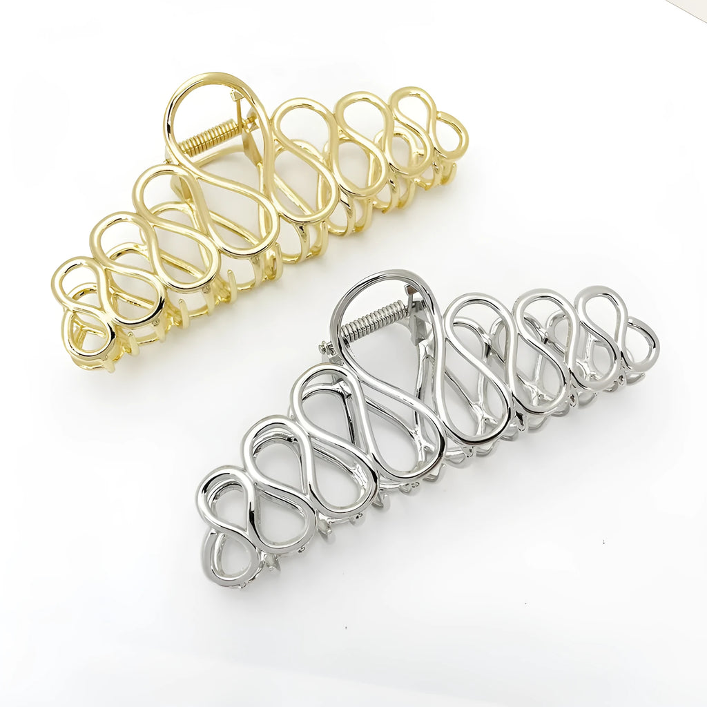 Large minimalist hair clip with tassel detail in gold or silver electroplated alloy