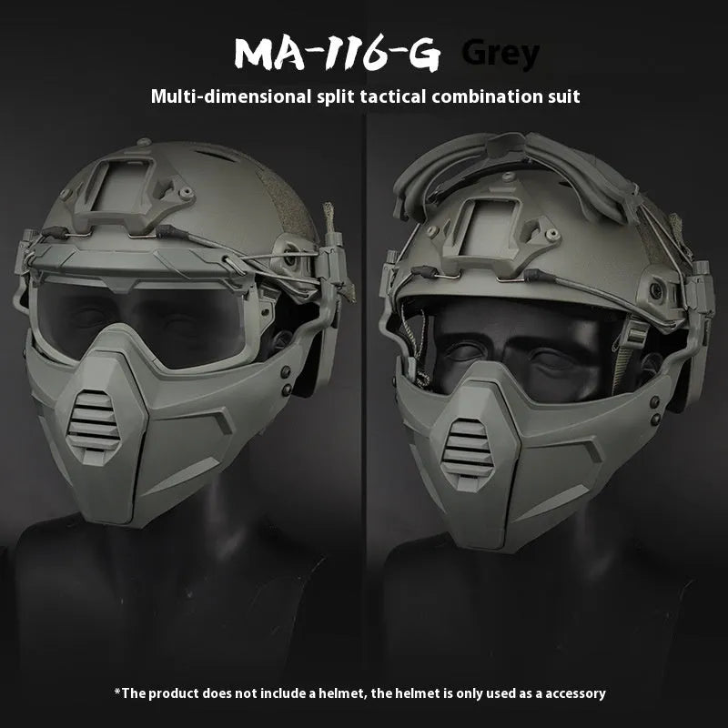 Multi-dimensional split tactical mask and goggles set in black – free size – TPE+ABS+PC construction
