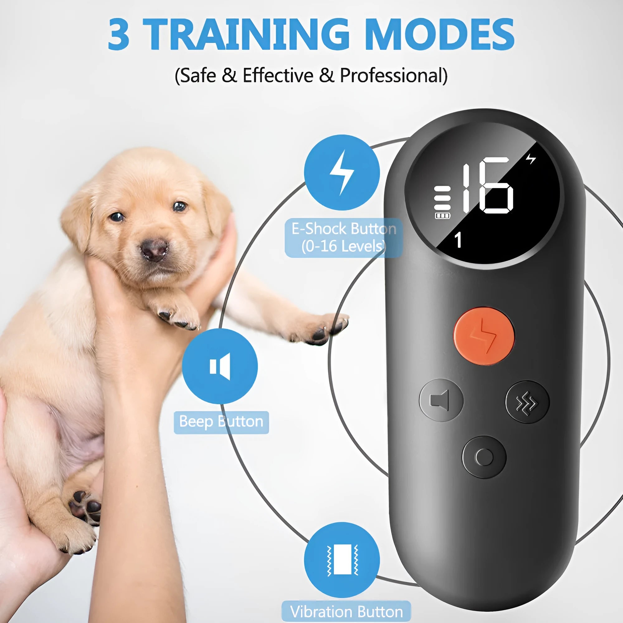 Colour screen bark stopper dog trainer made of ABS material in black colour