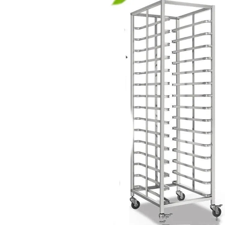 Stainless steel six-layer baking tray rack for 40x60cm sheets in a commercial kitchen.