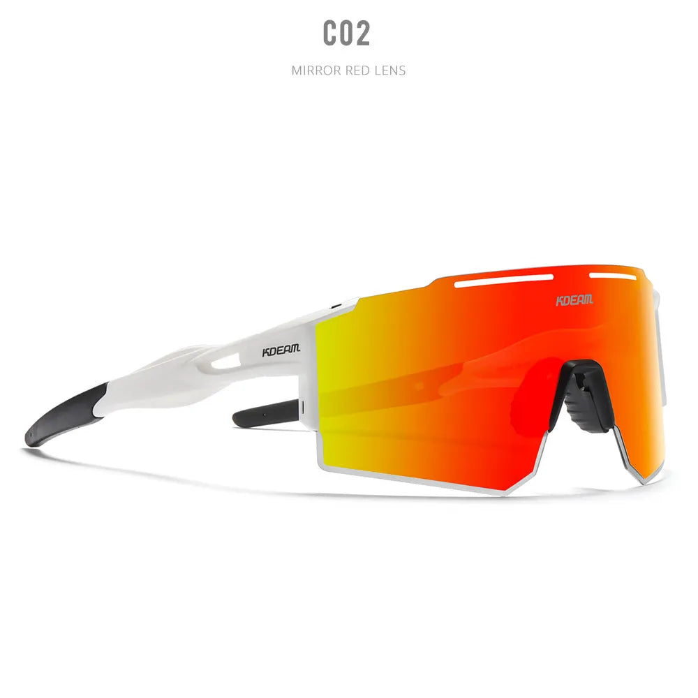 Ultralight polarised cycling sunglasses with frameless TR90 frame in a selected colour.