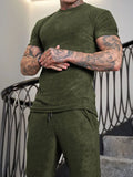 Mens Summer Running Suit Short Sleeve Shirt and Shorts Set in Cotton Blend Polyester Fabric Solid Colour Wine Red Green Royal Blue Dark Blue S M L XL XXL XXXL