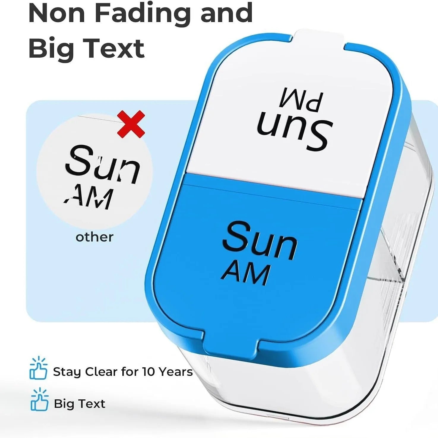 Extra large portable pill box with 14 removable compartments in white or rainbow colour, dimensions 327x65x49mm