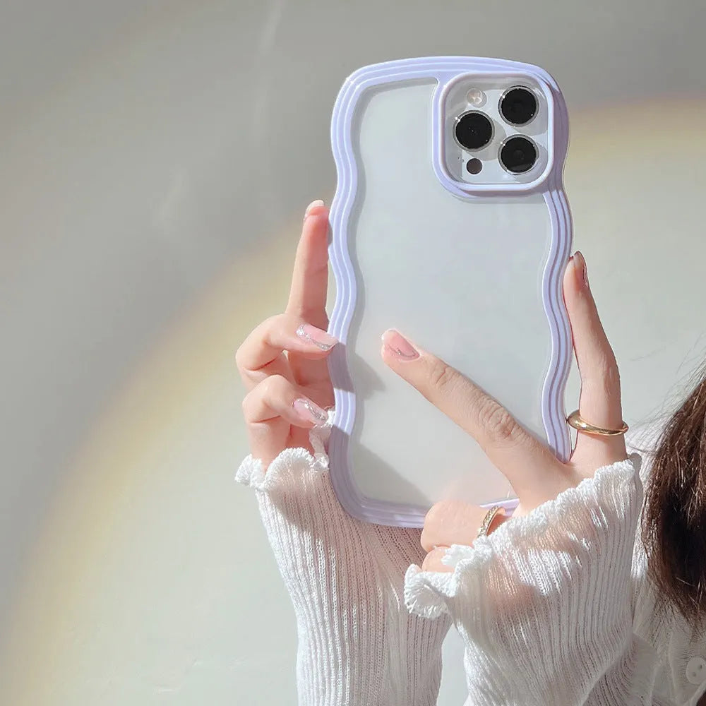 Wave border solid colour TPU phone case for iPhone in purple, flexible protective cover
