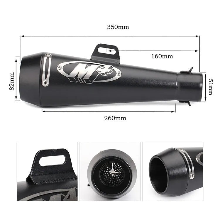Universal M4 motorcycle exhaust pipe in multiple finish options for large displacement bikes