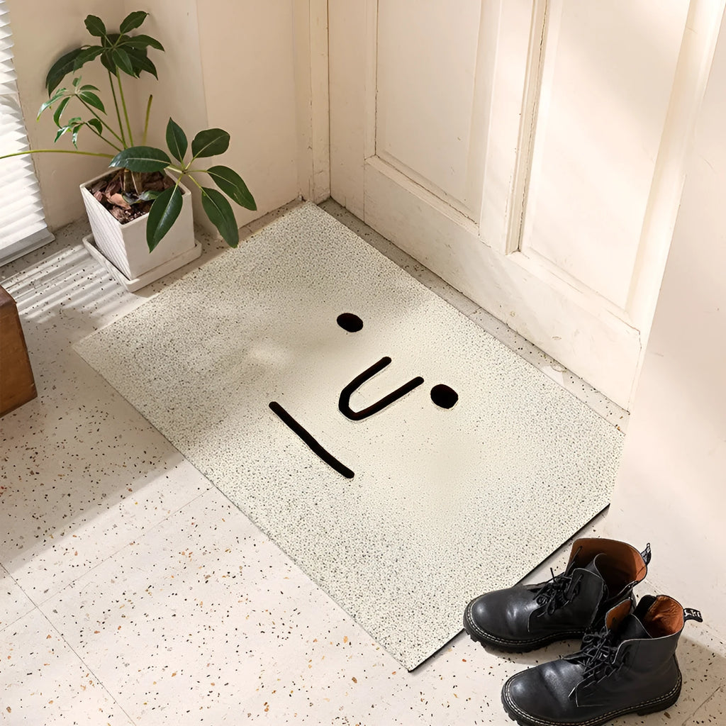 Square PVC floor mat with cartoon facial expression geometric pattern in Mr. Big Nose colour