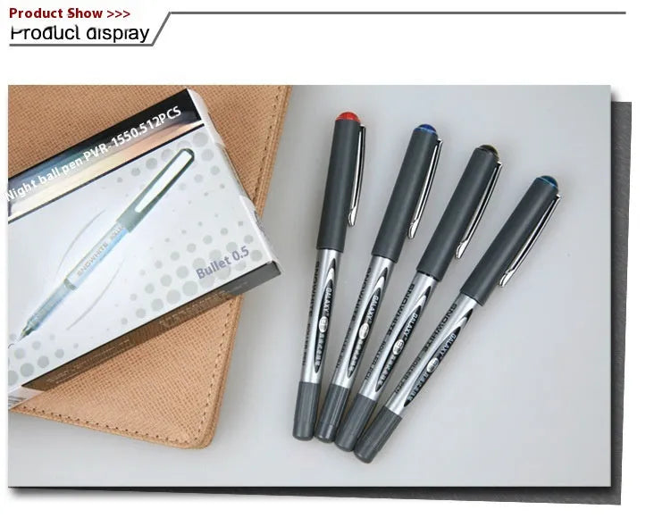 Box of twelve 0.5mm water-based quick-drying signature pens in assorted ink colours.
