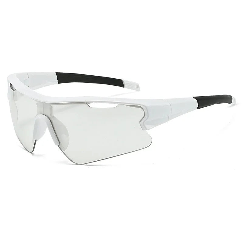 Windproof sports sunglasses with interchangeable lenses shown in black frame and grey lens option.