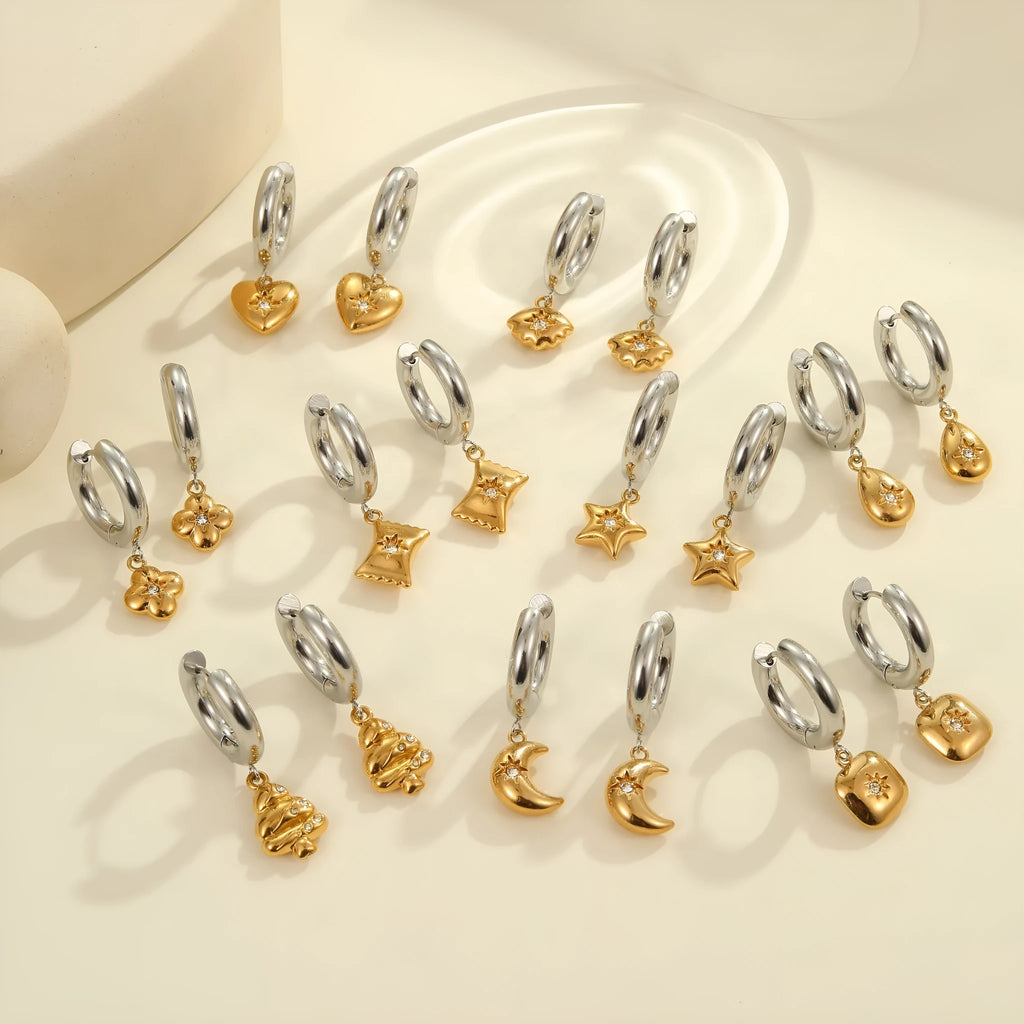 Gold plated stainless steel Christmas tree and heart shape earrings for women with star and geometric design options