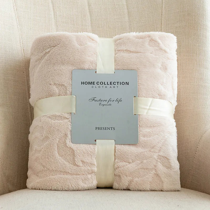 Flannel jacquard blanket in solid colour with plant flower pattern, polyester fibre, multi-size sofa cover
