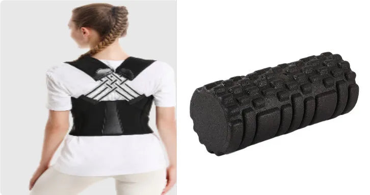 Hollow black EPP foam roller 33x14cm on flat surface for Pilates and balance exercises