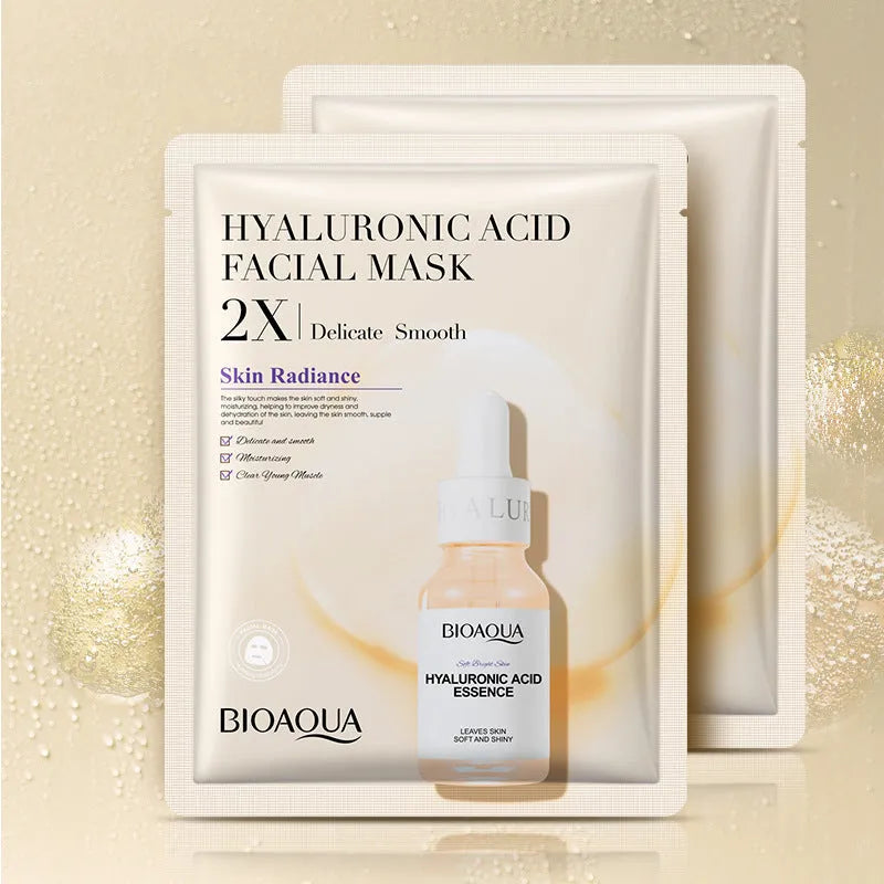 Single collagen hyaluronic acid facial sheet mask with 30g gel serum, shown on white background