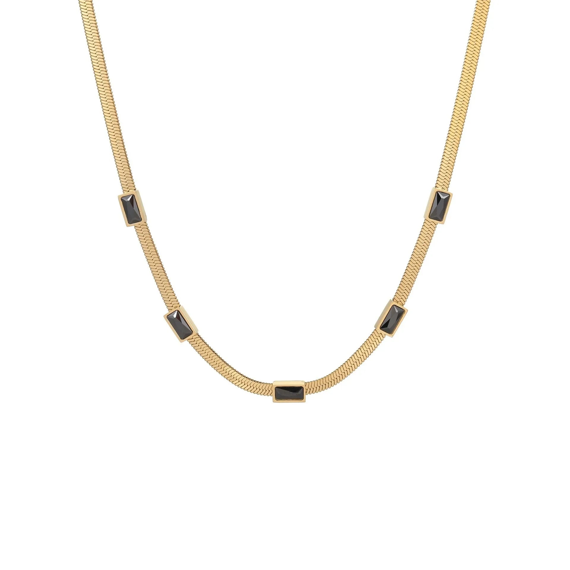 Geometric square zircon necklace on stainless steel chain with 18K gold plating