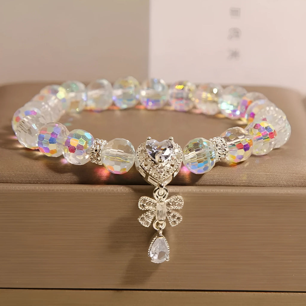 High-grade Austrian crystal love butterfly water drop bracelet for women in white crystal with metal chain and snowflake detail