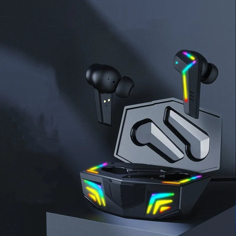 Small black Bluetooth earplug headset with low latency for sports and gaming