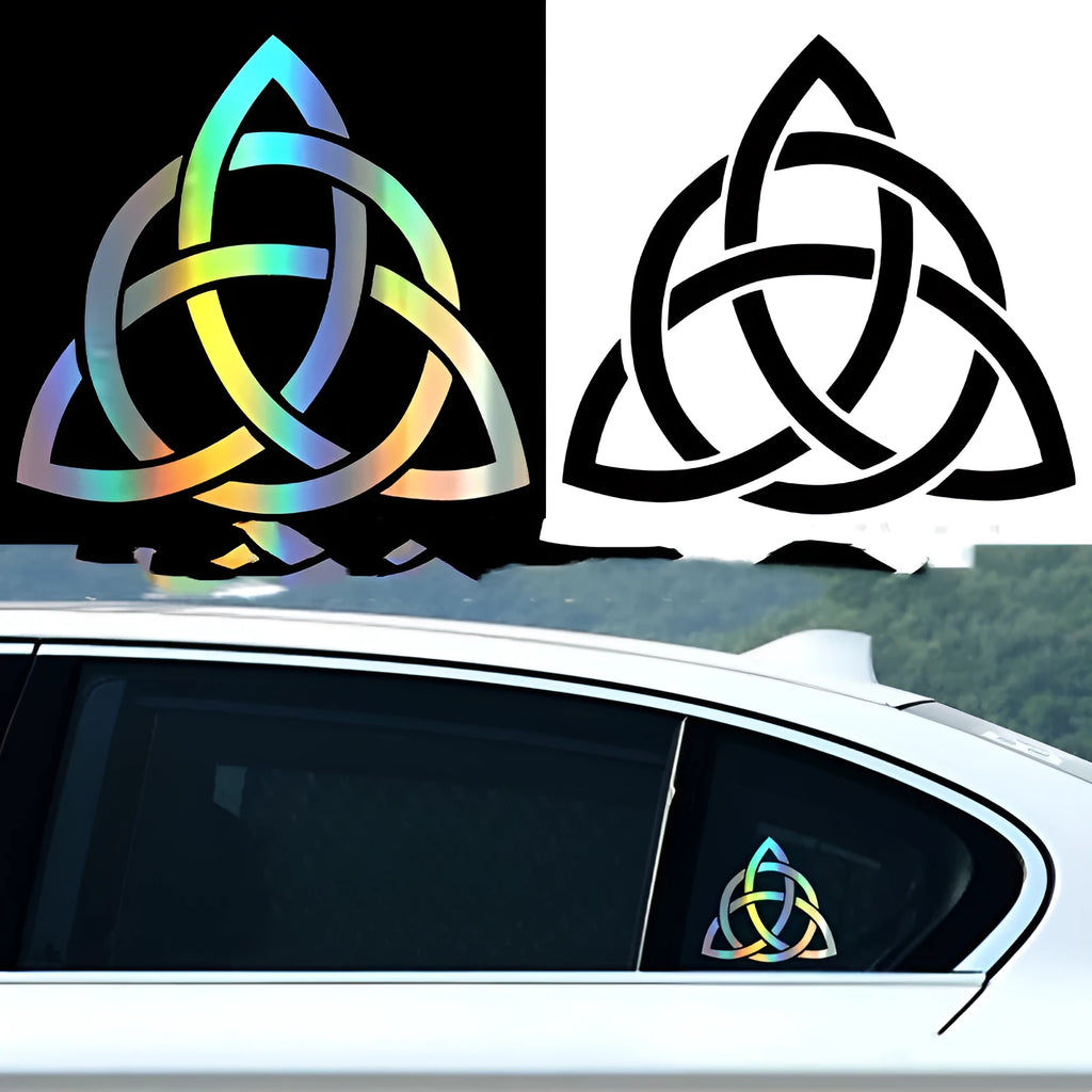 Funny waterproof car body sticker decal shown in black, white, and laser colour options on a vehicle window.