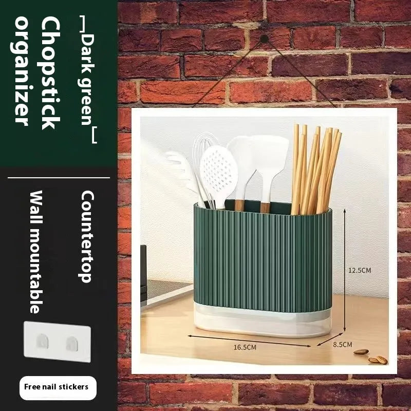 Modern plastic chopsticks cage wall holder in beige, dark green or orange for kitchen utensil storage