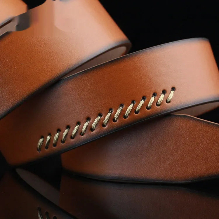Men's casual pin buckle belt in imitation leather with retro pattern, 110cm length