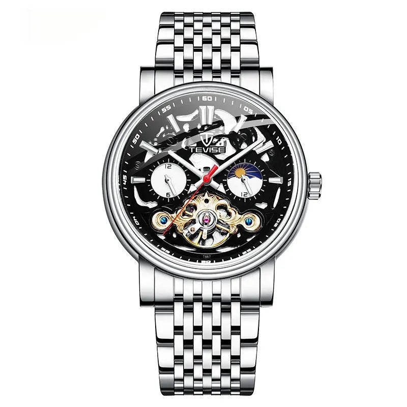 Men's mechanical watch with tourbillon, luminous hands, waterproof case in multiple colour options