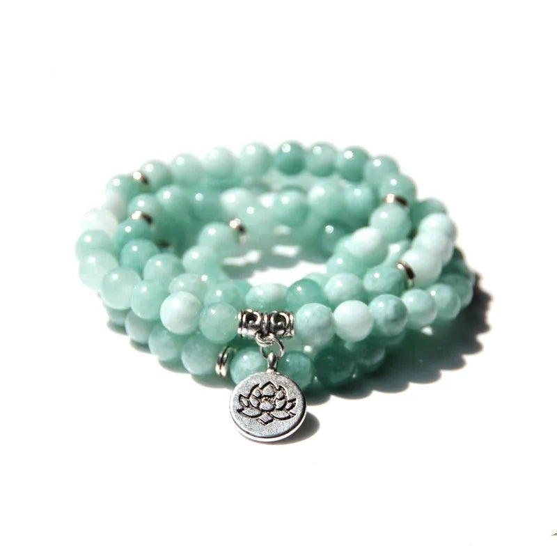 Vintage women's natural stone bracelet with geometric lotus pendant charm.