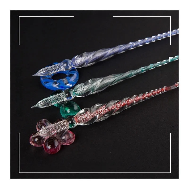 Glass crystal pen with coloured glaze dip art decoration in abstract modern design