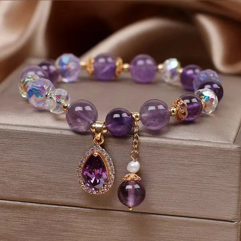 Natural purple amethyst crystal bracelet for women with micro-inlay craftsmanship