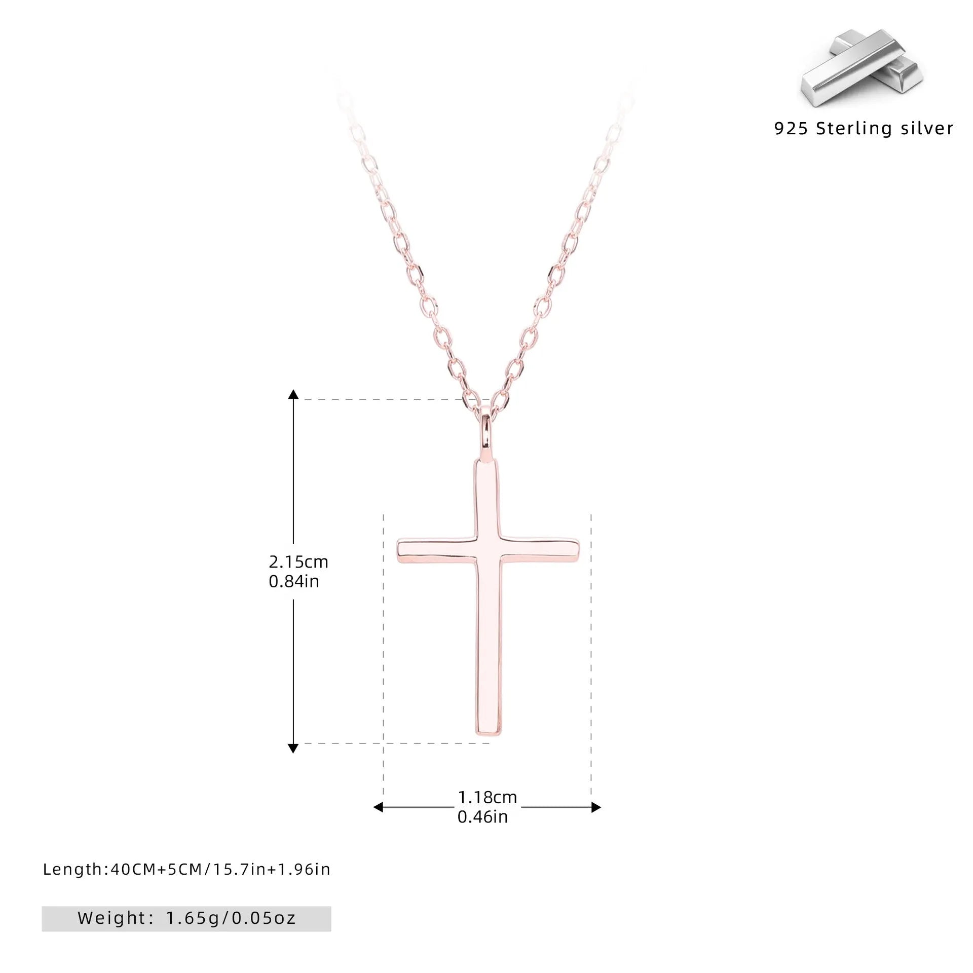 S925 sterling silver cross pendant necklace on O-chain with adjustable length