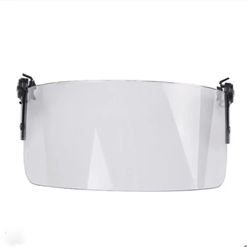 Transparent polycarbonate helmet face protection mask with guide rail mounting