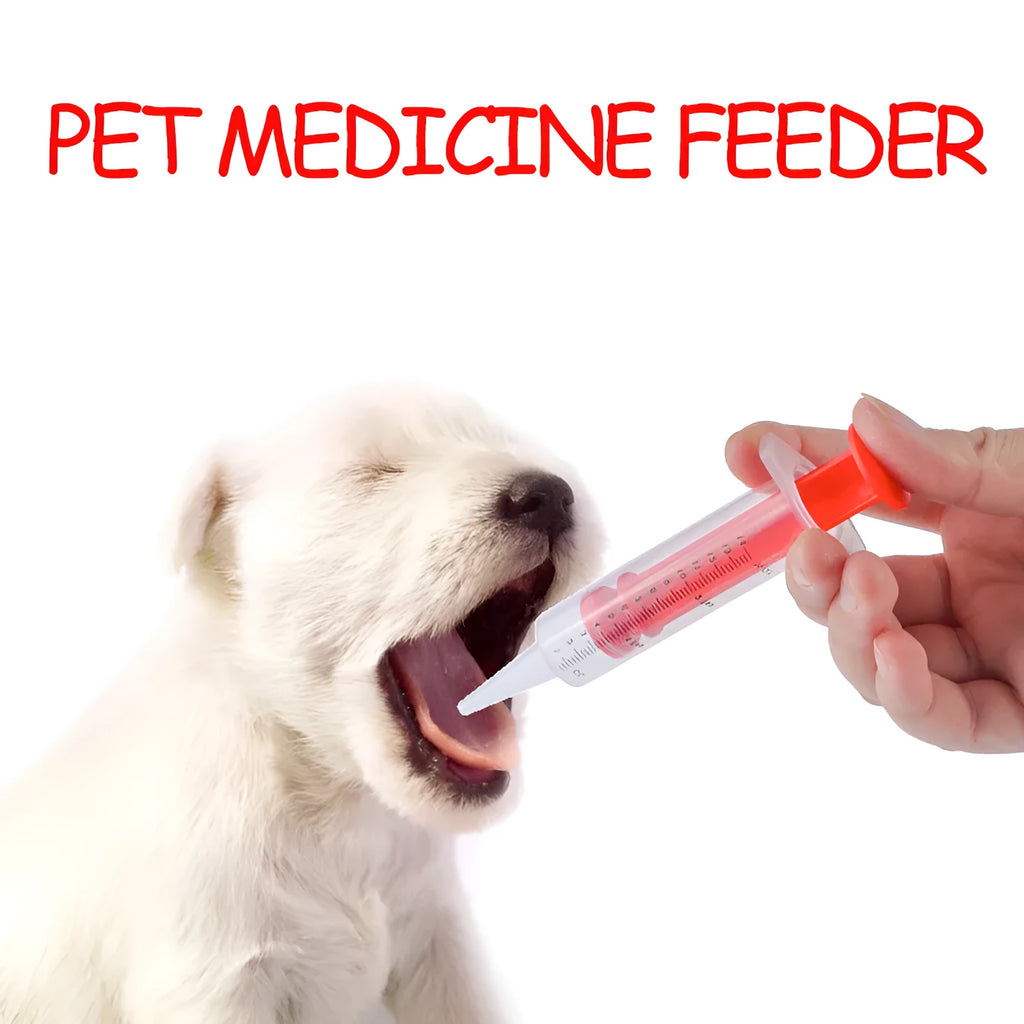 Two pet pill shooter syringes with soft silicone tips for administering tablets to cats and dogs