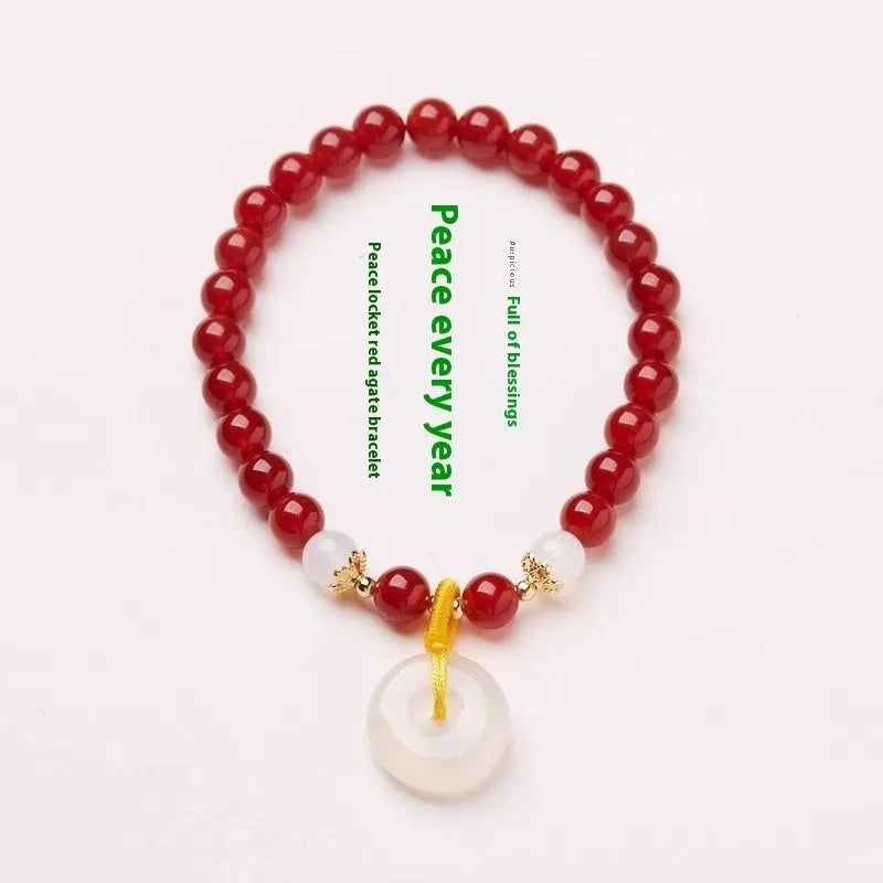 Handmade natural agate and jade bracelet with safety buckle closure