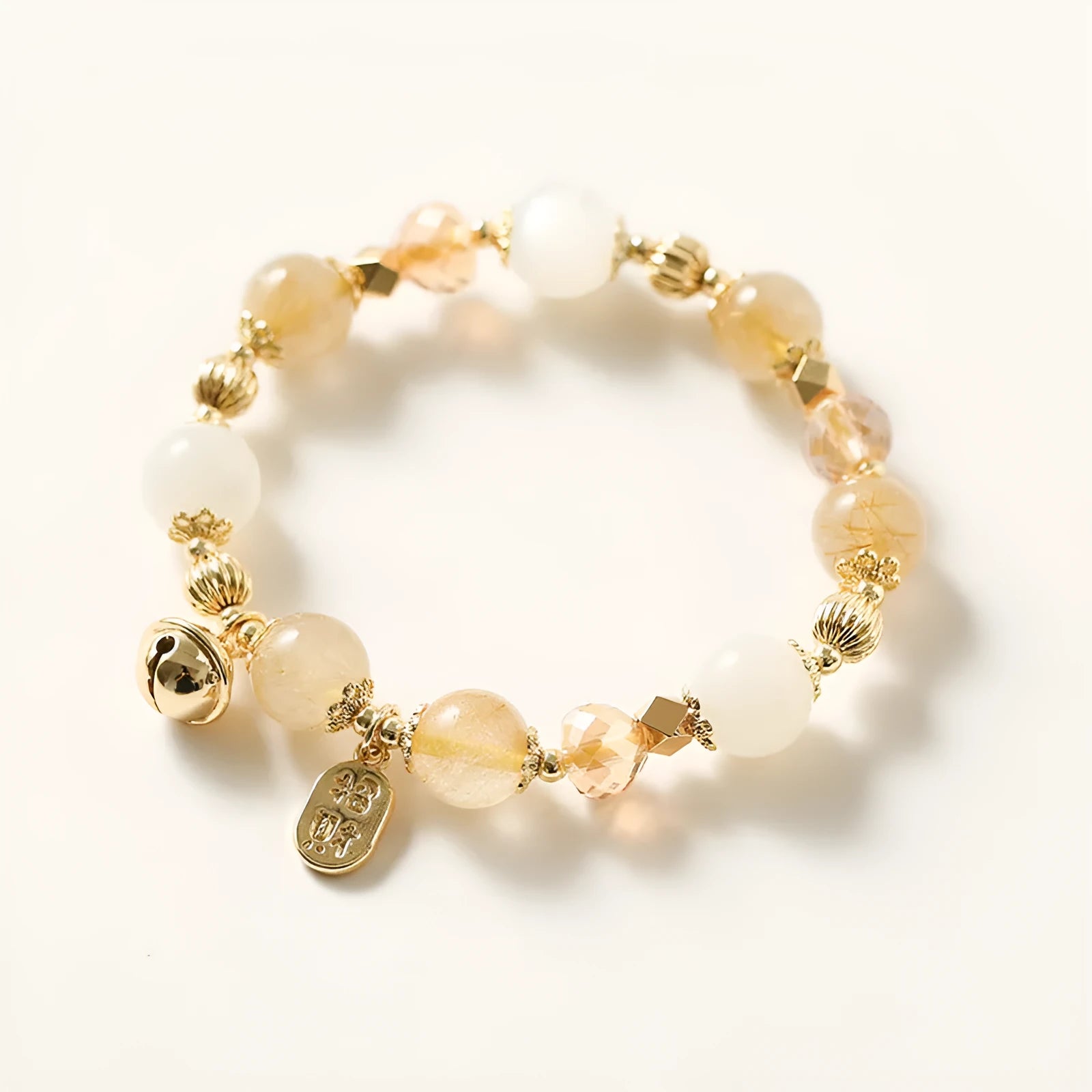 Gold electroplated rutilated quartz crystal bracelet with adjustable band in Korean style