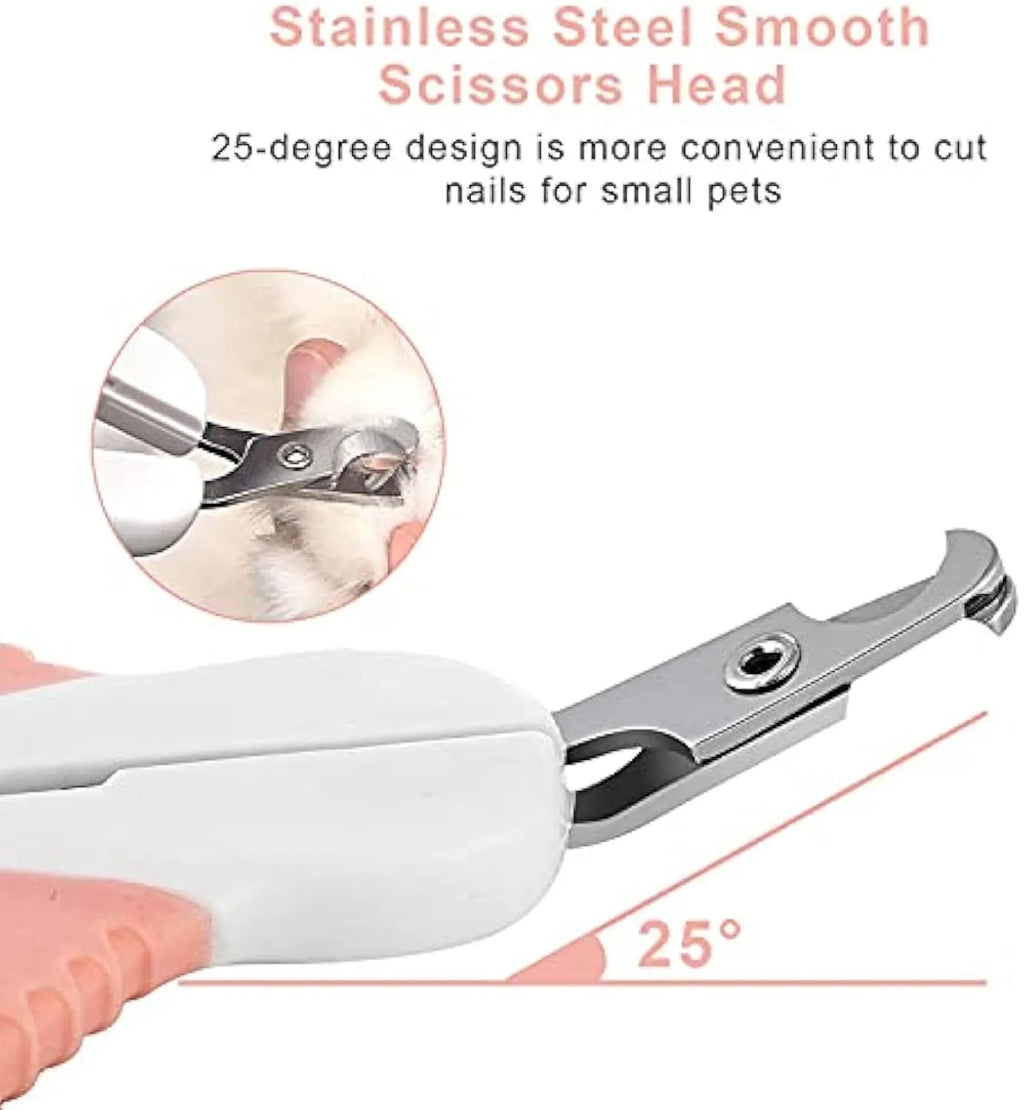 Grey cat nail clippers with angled blade and safety lock for small pet grooming
