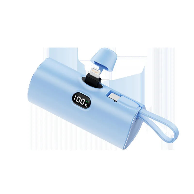 Capsule digital display wireless pocket power bank with built-in plug in multiple colours